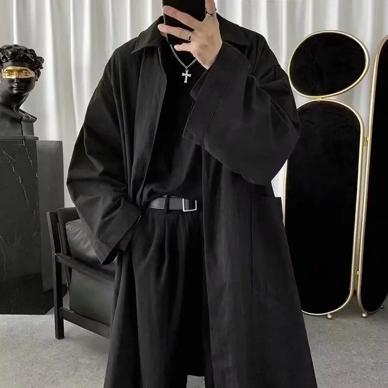 Spring Autumn Medium-length Loose-fit Korean Style Casual Mens Jacket Solid Color Versatile Trench 240822