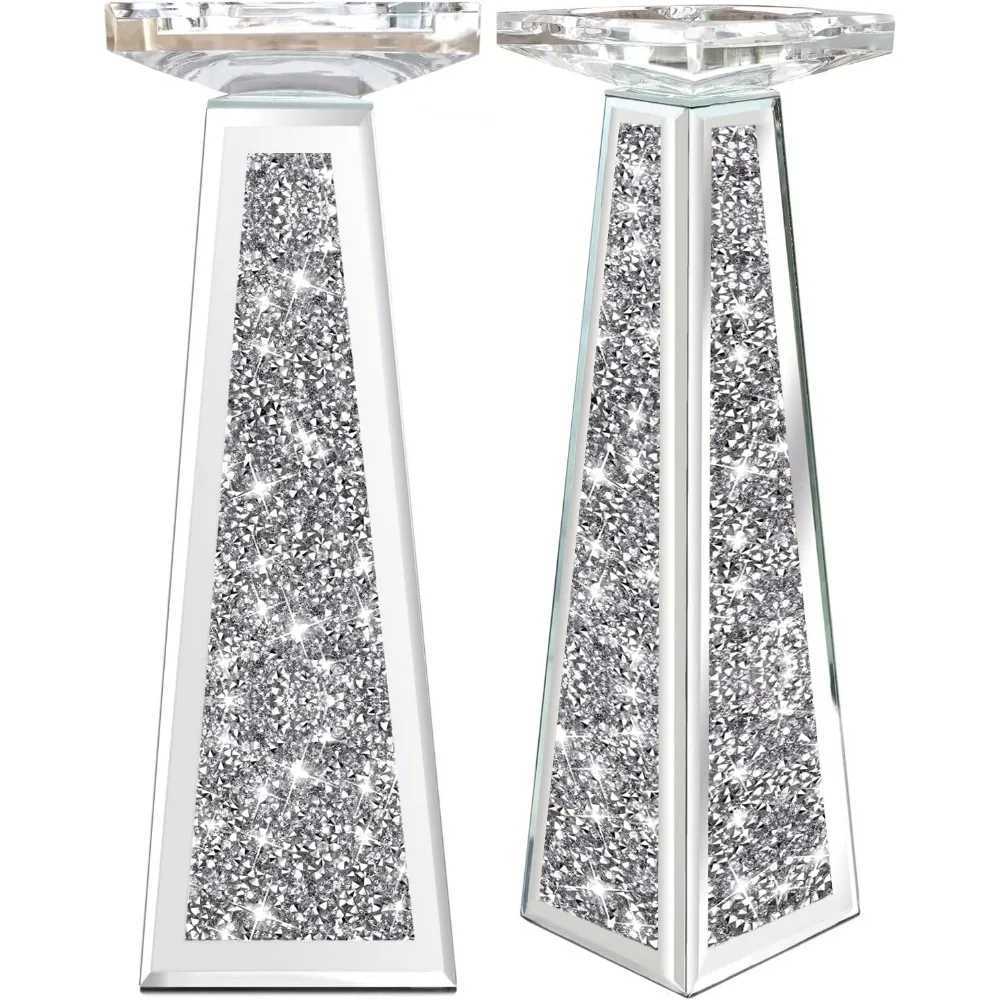 2 Piece Candlestick Holding Pillar Candles Crystal Crushed Dia Candle Holders Set Decor for Dinning Room Holder Y240823