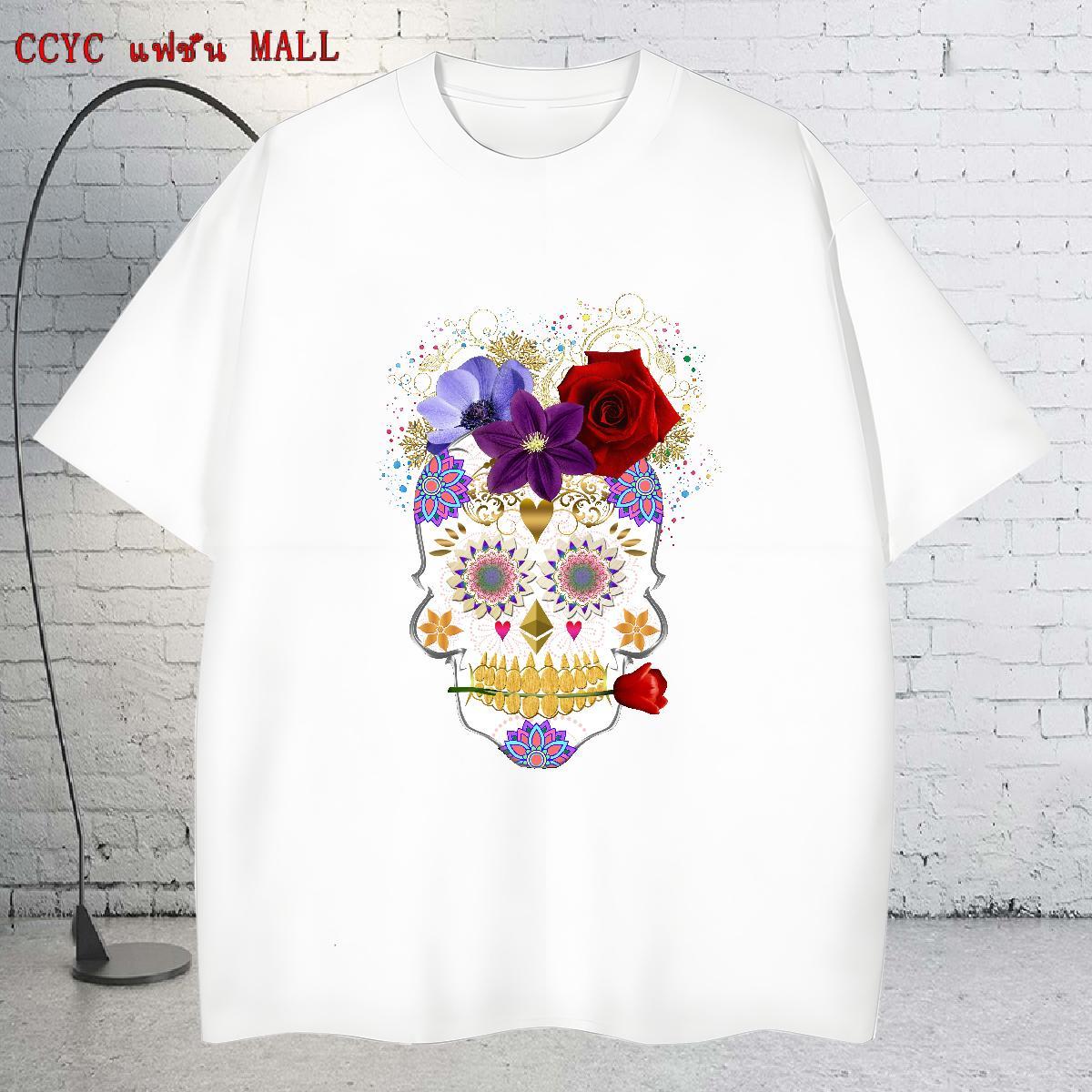 Loose Fit T Shirts Men 230g 100% Cotton skull Street Custom Printed O-Neck Short Sleeve Men Clothes T-Shirt 2024 New Top Tees