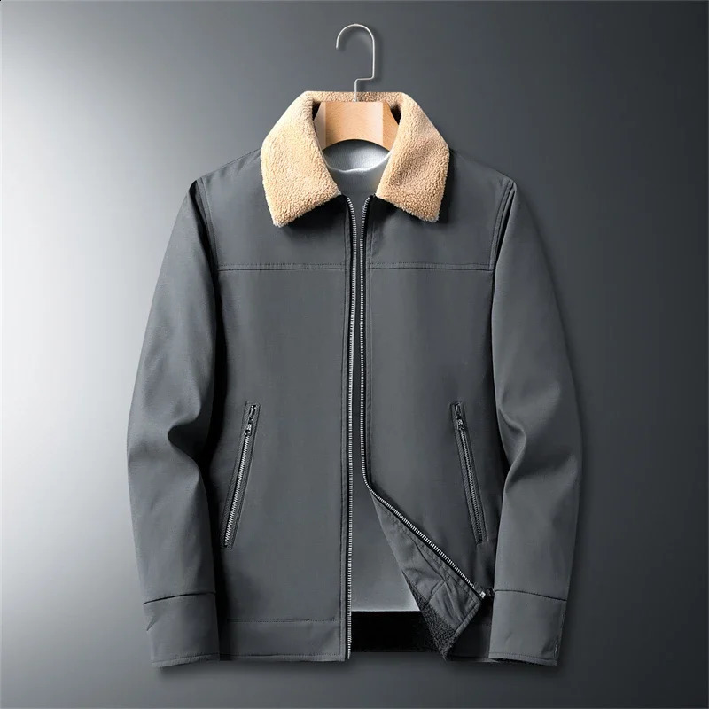 Male Parkas casual Mens Winter Jackets Fur Collar Coats Outerwear Clothing Fleece Bomber Jacket Mens Windbreaker Thick Warm 240823