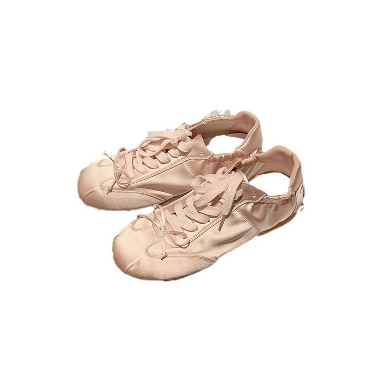 Ddmysports Sheepskin Version Silver Satin Round Toe Lace Up German Training For Women New Lightweight And Breathable Casual Sports Shoes OUTDOOR