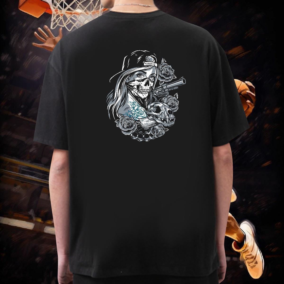 Comfortable T shirt 230g Cotton skull Street Wear Skull Breathable Short Sleeve Tshirts 2024 DIY Top Tees