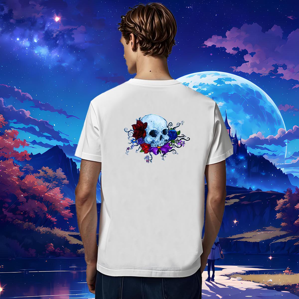 Loose Fit T-Shirts for Men 230g Cotton skull Hip Hop Street Custom Cartoon Round Neck Short Sleeve Men Clothes T-Shirt DIY Tops Tees