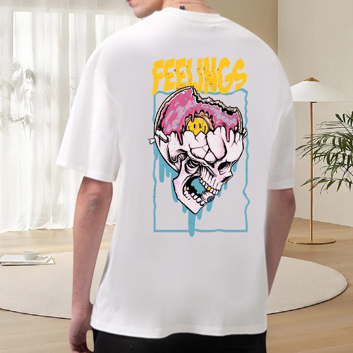 Cool Design T-Shirts 230g Cotton skull Hip Hop DIY Printed Crew Neck Breathable Mens Tshirts Fashion Design Tops Shirt