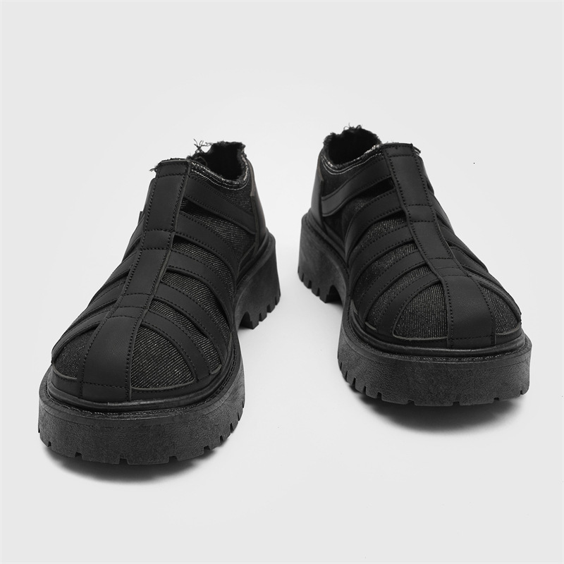 Ddmysports New Black Casual Leather Shoes Big Head Niche Low Top Thick Sole Height Increasing Men S Z OUTDOOR