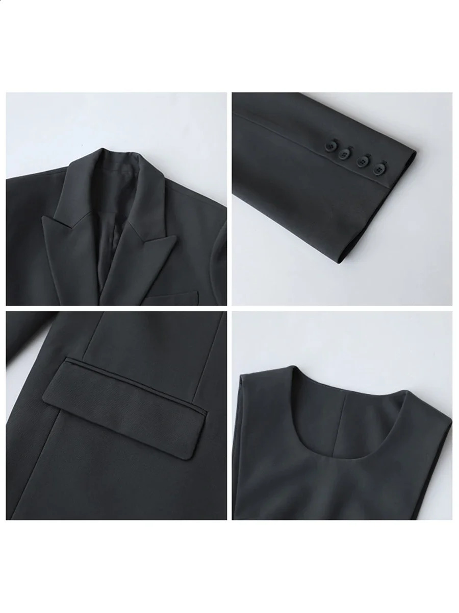 CHIC VEN Fashion Womens Blazer Wide Shoulder Suit Coat Pleated Dress Two-piece Set for Women Spring Autumn Office Lady 240823