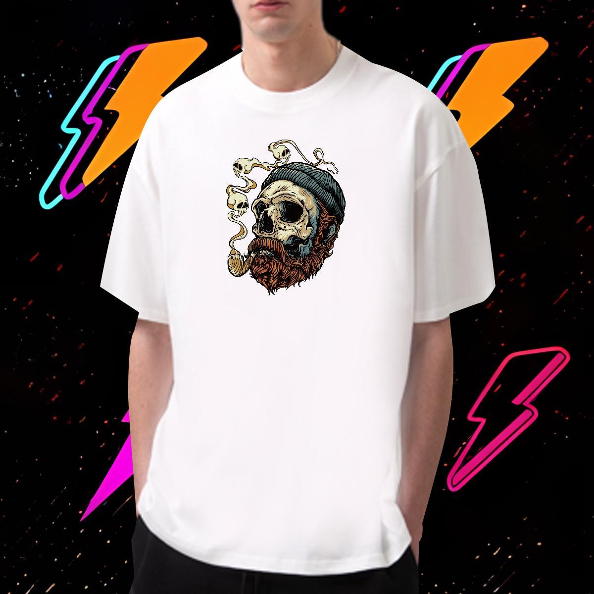 Loose Fit T Shirts Men 230g 100% Cotton skull Summer Casual DIY Printed Short Sleeve Soft Men Clothes T-Shirt Fashion New Top Tees