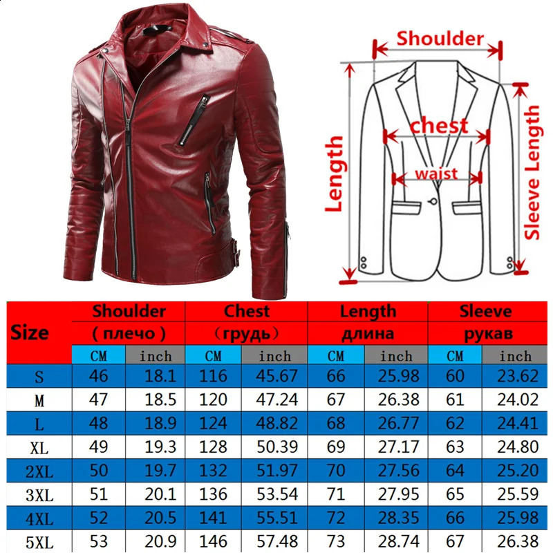 Black Mens Windproof Biker Leather Jacket Red Brown Blue PU Coat Fashion Casual Overcoat male Tops Outerwear S-4XL 5XL 240822