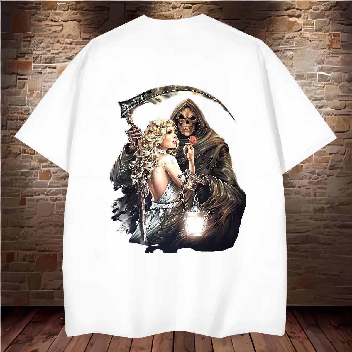 Loose T-Shirts for Men 230g Cotton skull Daily Outfit Plus Size Cartoon Pure Cotton Mens Tshirts Fashion Clothings