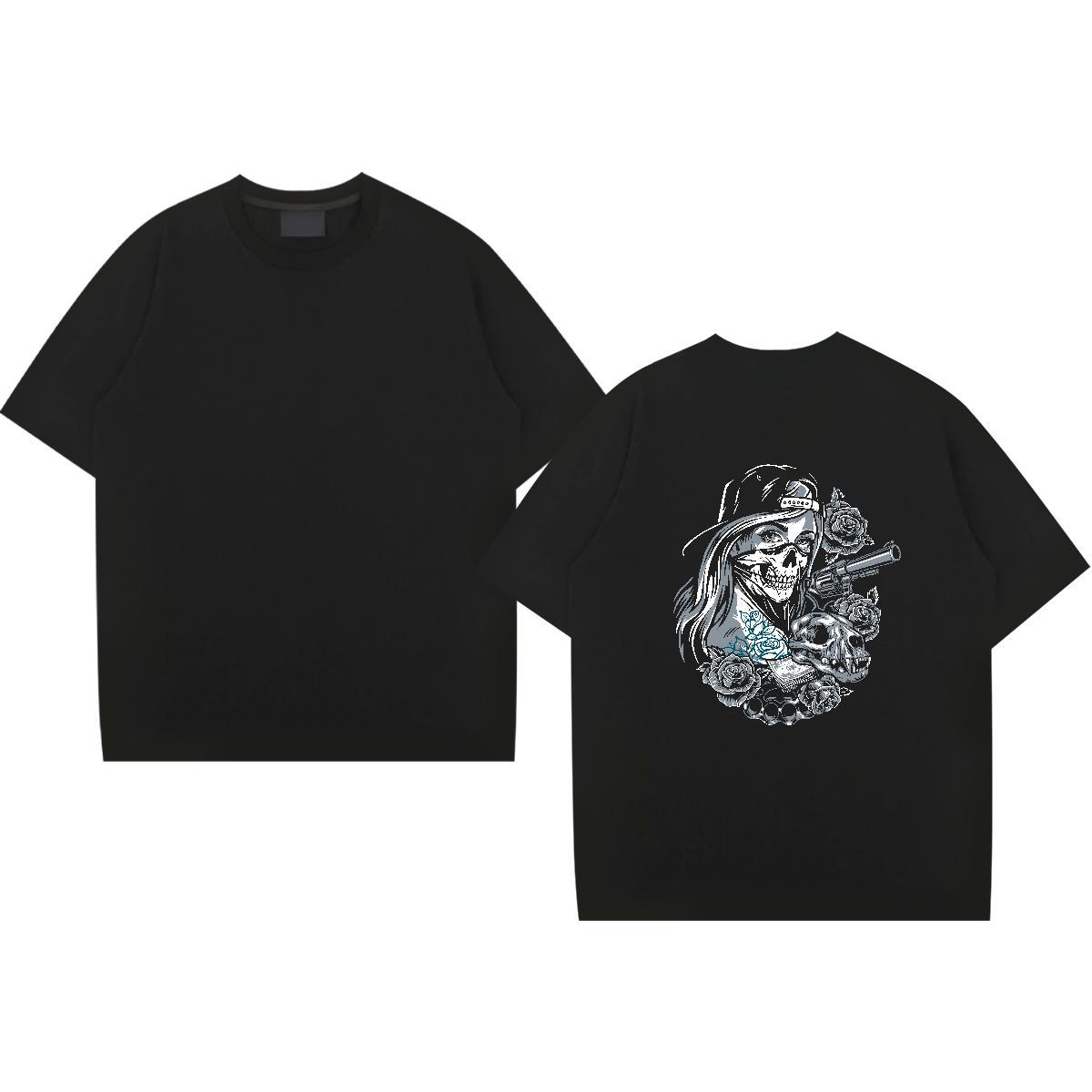 Comfortable T shirt 230g Cotton skull Street Wear Skull Breathable Short Sleeve Tshirts 2024 DIY Top Tees