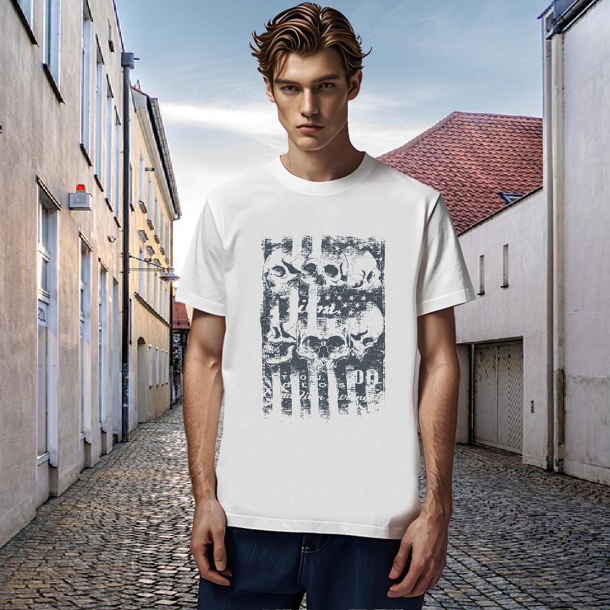 Free Shipping Men T Shirts 230g Cotton skull Sport Customized Print O-Neck Short Sleeve Men Tshirts Designer Tops