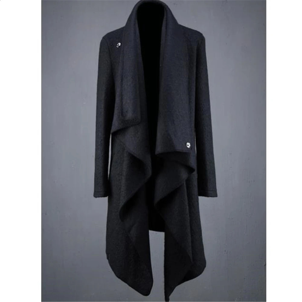 Irregular Fashion Long Wool Coat Punk Hip Hop Cloak Man Vintage Gothic Style Long Jacket Abrigo Hombre 5xl 240822