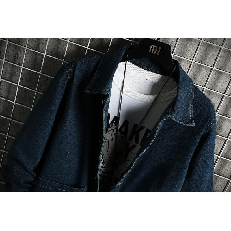 M-5XL Spring and Autumn Korean Style Mens Single-Breasted Denim Jackets Man Solid Trench Coats Casual Long Jean Overcoat Male 240822