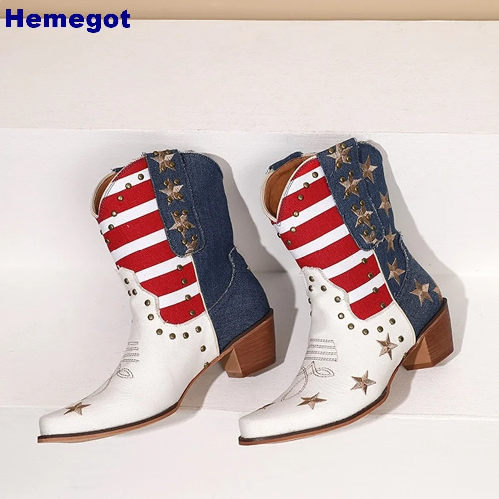 Five star striped sexy short boots autumn rivet splicing mixed color fashionable womens knight boots thick high-heeled casual boots 240823