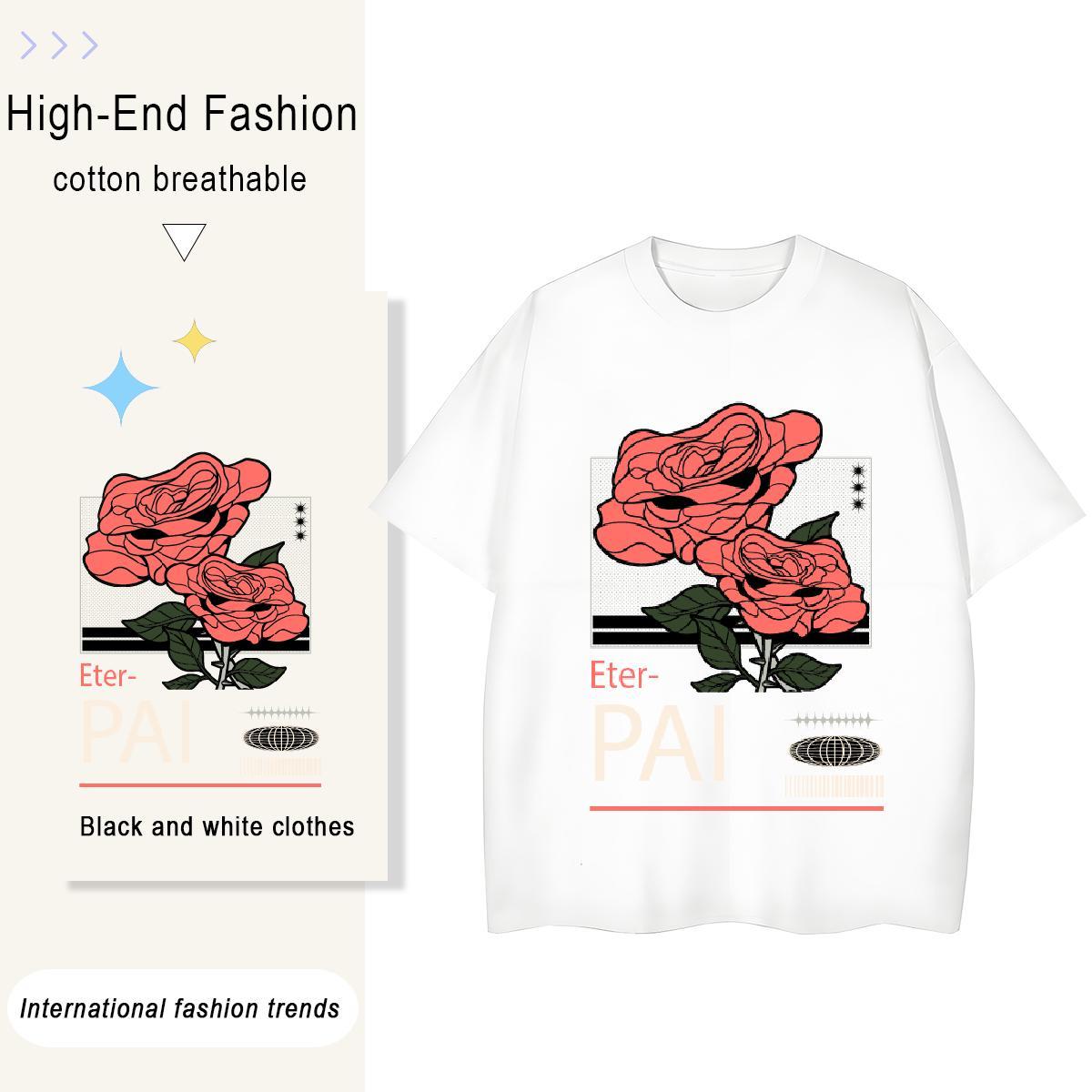 Lady Couples T Shirts 230g Pure Cotton flower Casual Sport T shirt Short Sleeve O-Neck Custom Print Plus Size Tees Shirts