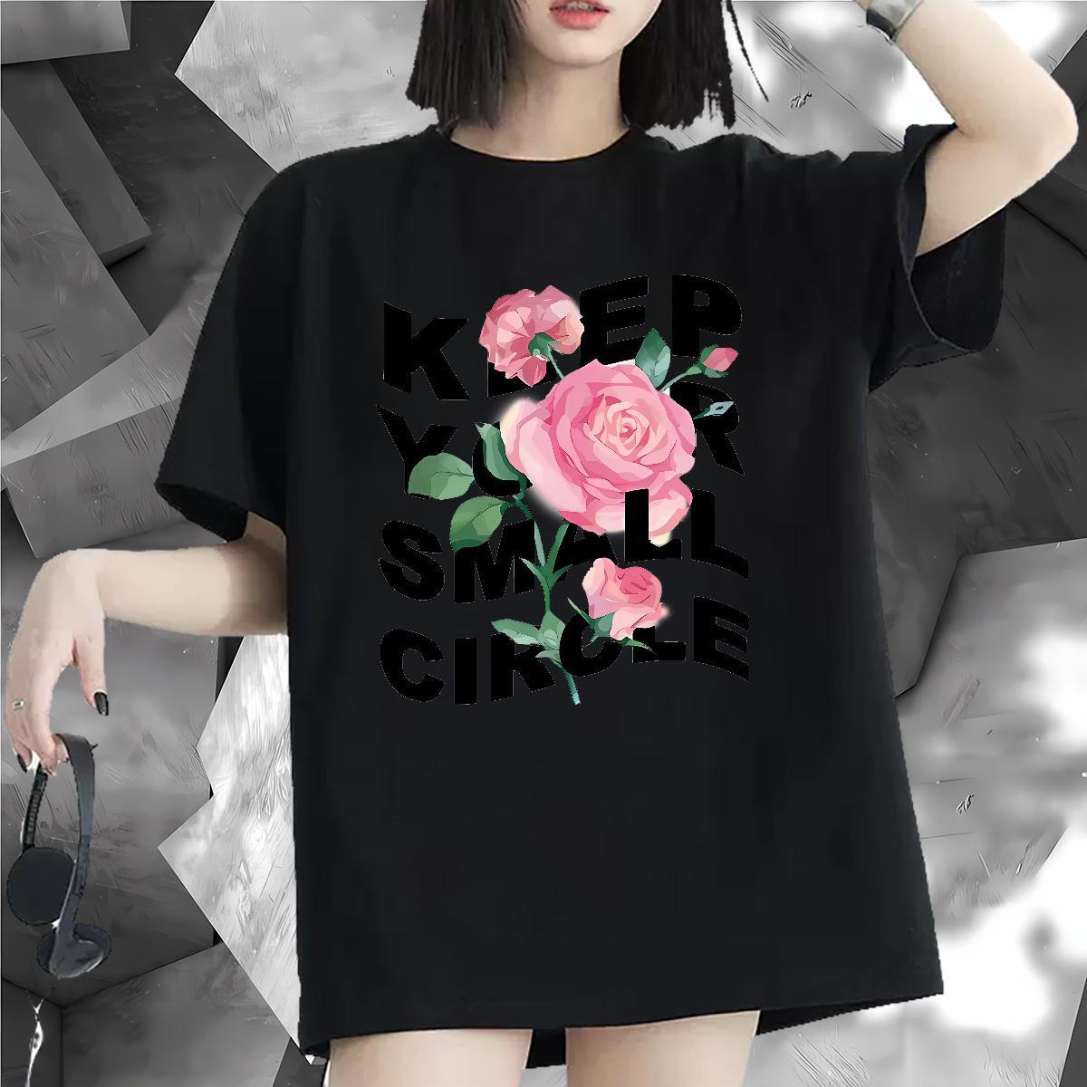 Loose Women Tees 100% Cotton 230g letter Street T Shirt For Woman Short sleeve Soft Anime Oversized Tops Shirt
