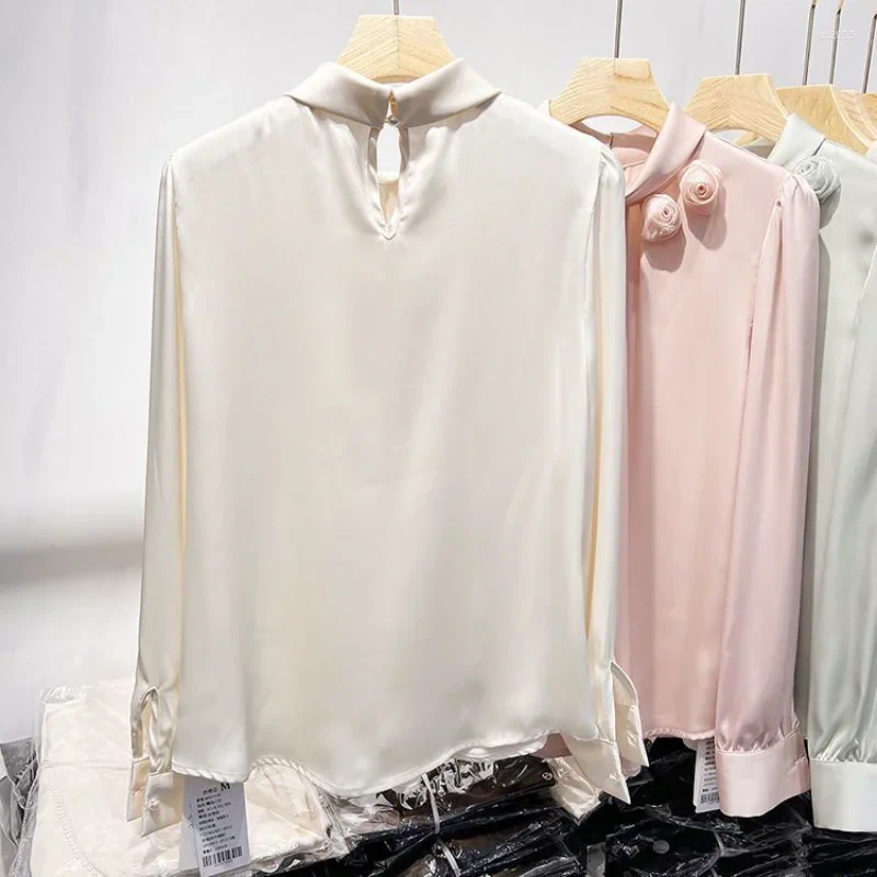 Women's Blouses Solid Women Baggy Office Lady Temper Elegant Designer Minimalist French Cozy Gentle Chemise Design Stand Collar Clothes