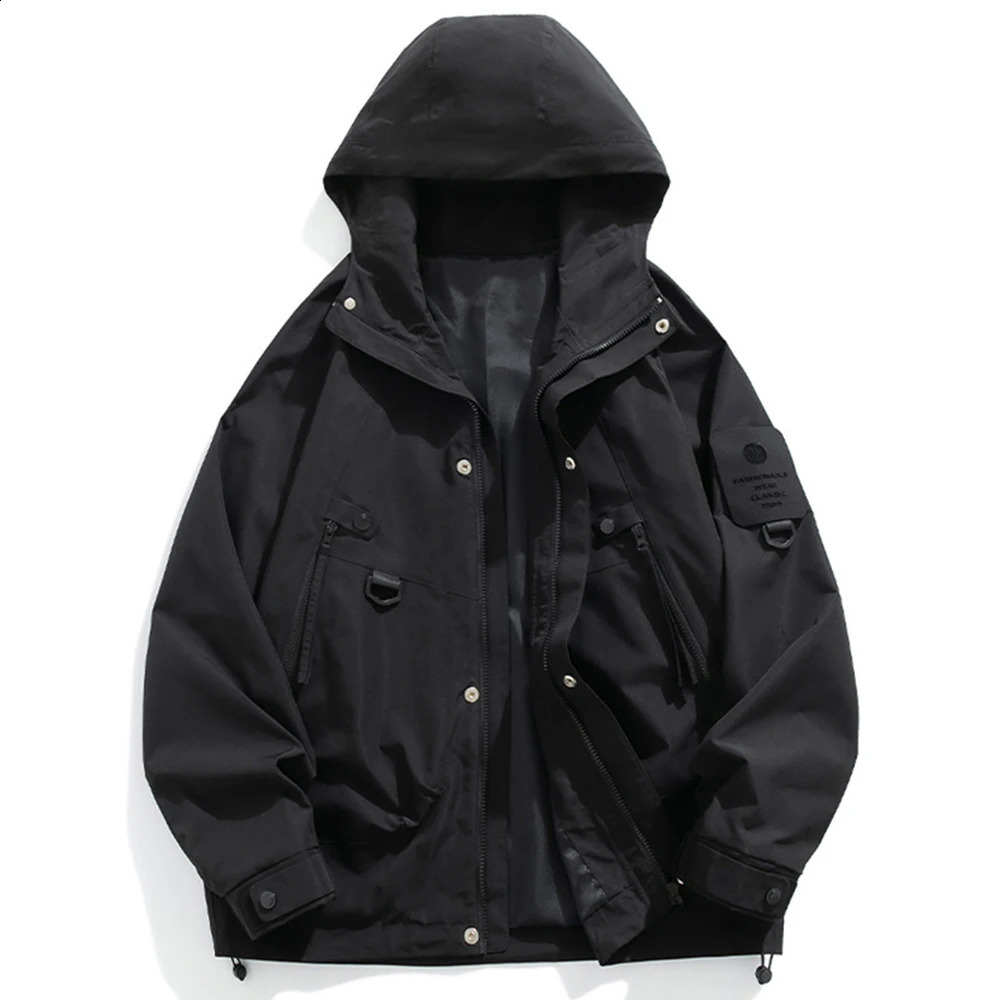 Autumn Mens Casual Jackets Korean Fashion Outdoor Hooded Windbreaker Waterproof Black Bomber Camping Loose Thin Coats 240822