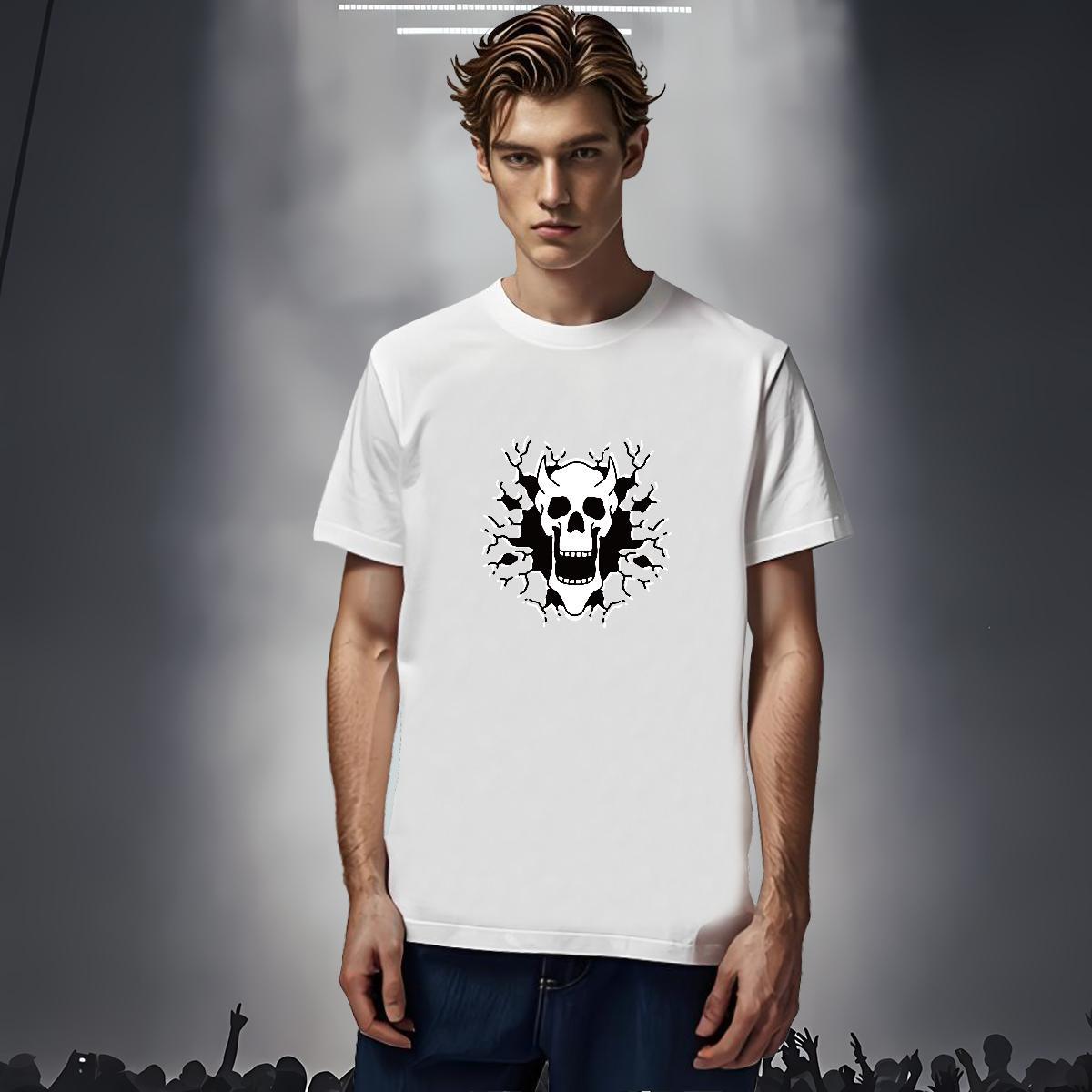 TOP Quality Man T Shirts 230g Pure Cotton skull Sports Casual DIY Crew Neck Breathable Men Clothes T-Shirt Custom Tees Shirts