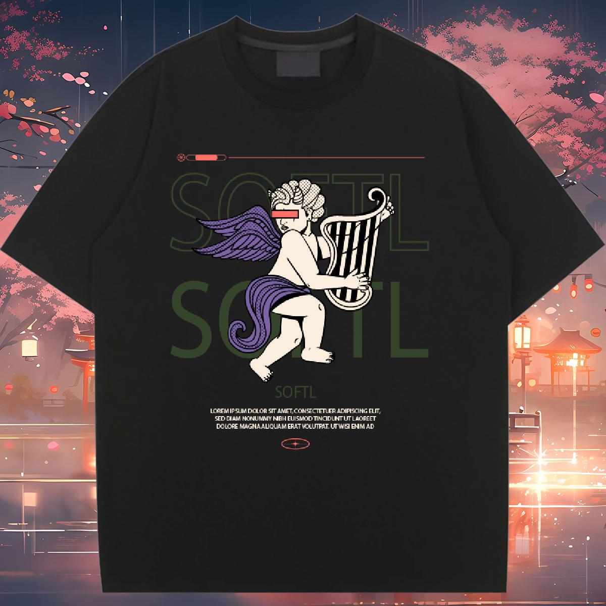 Loose Tshirt for Man Woman 230g Cotton angel Daily Wear T Shirt For Woman Breathable Crew Neck Customized Print Tops Shirt
