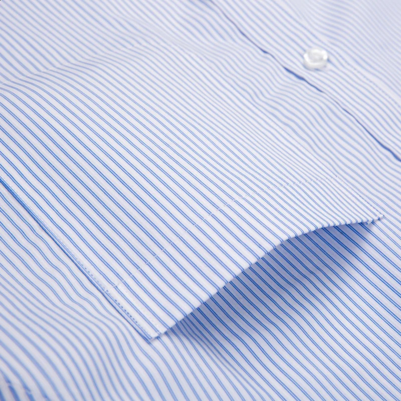 Mens Classic 100% Cotton Non Iron Shirts Single Patch Pocket Long Sleeve Standard-fit Formal Business Plaid Striped Dress Shirt 240822