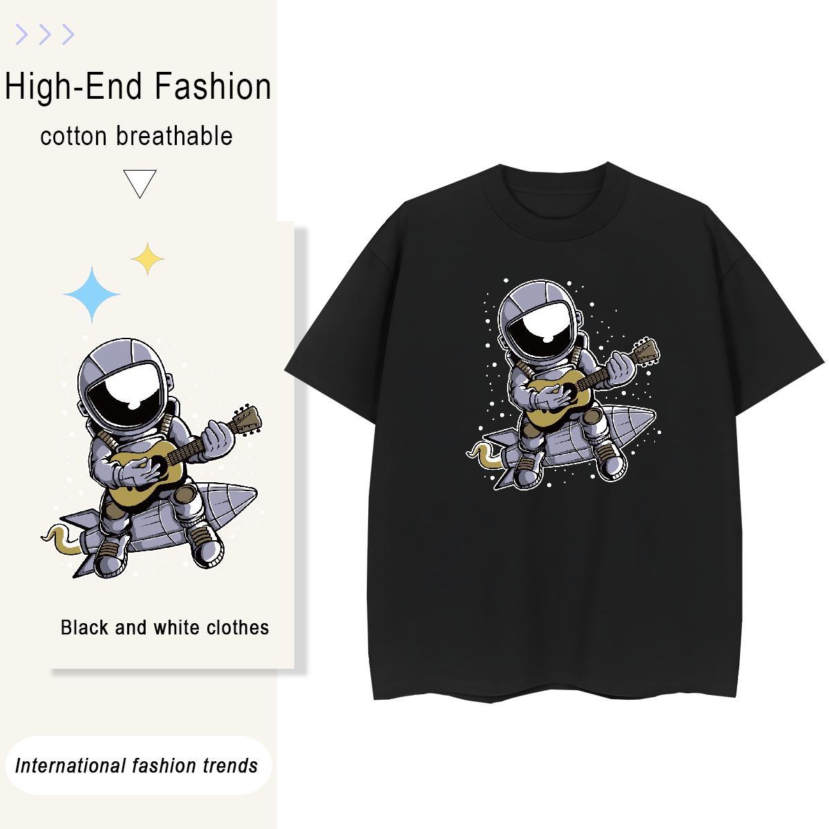 Female Couples T Shirts 230g Pure Cotton cosmonaut Summer Casual T Shirt For Woman Round Neck Short Sleeve Customized Print Tops Shirt