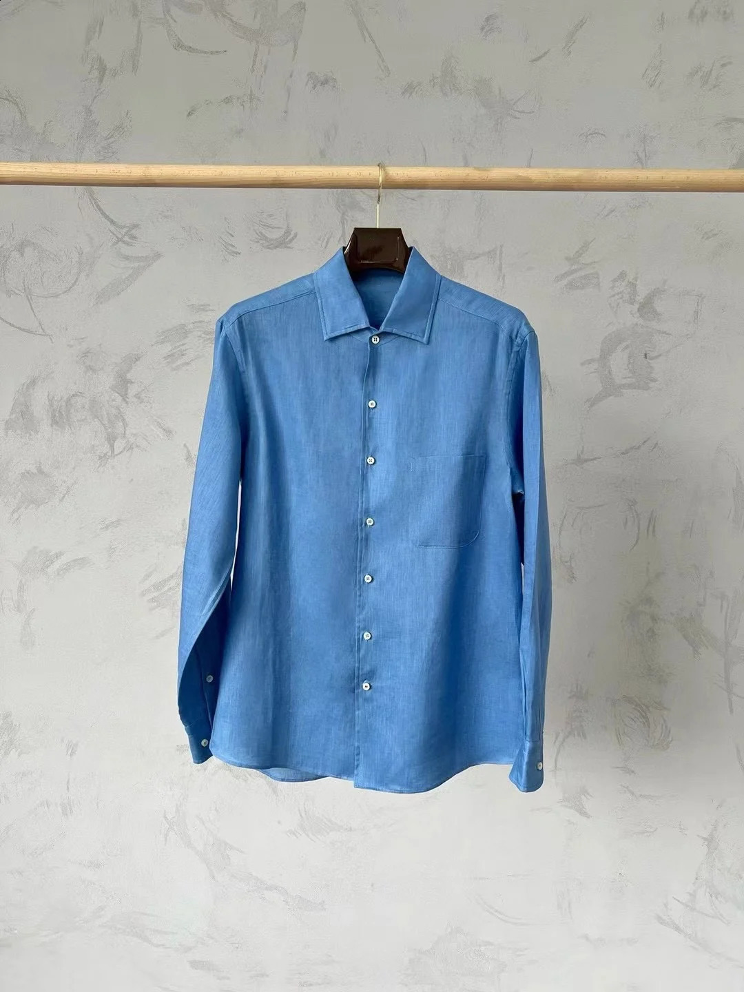 L*P Mens Linen Shirt Solid Color Commuting Spring Summer Light Business Casual Long-sleeved Shirt 240822