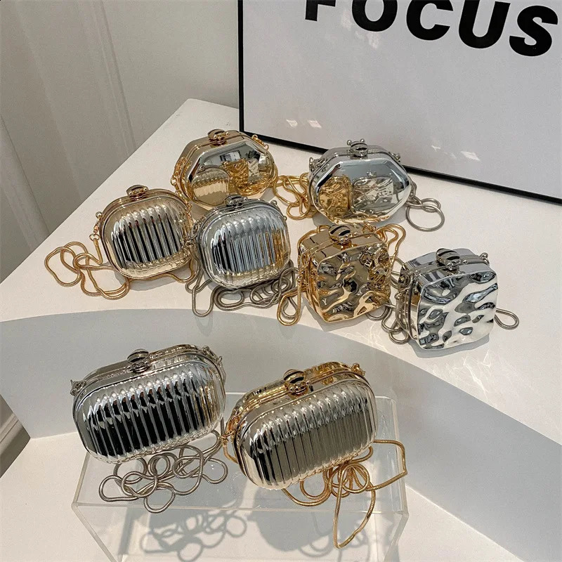 Acrylic Mini Bags for Women Trend Metallic Fashion Cute Evening Handbag Woman Party Chain Hard Small Shoulder Crossbody Bag 240822