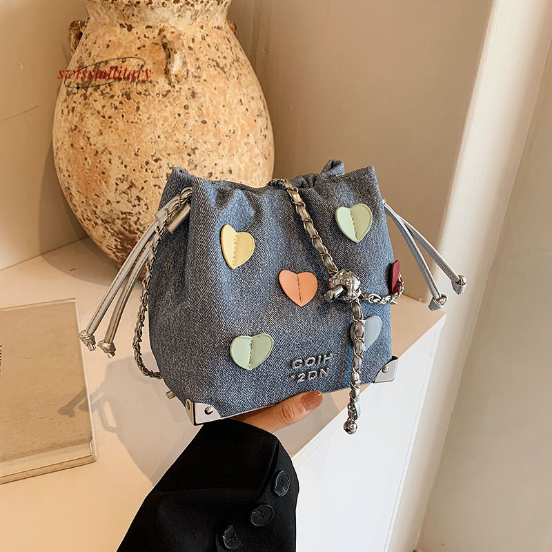 Swissmilitary Popular large capacity bucket for women 2024 new summer niche high-end texture chain crossbody bag #37