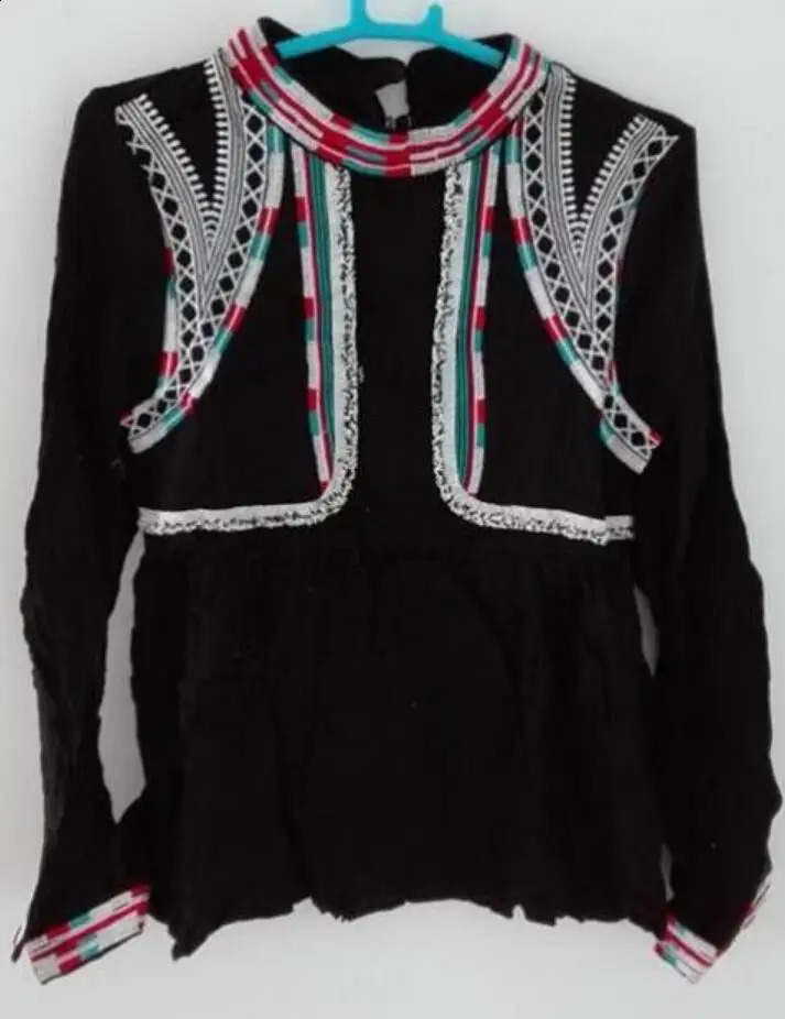 Ethnic embroidery shirt for women spring and autumn standing collar long sleeved casual top S1111 240822
