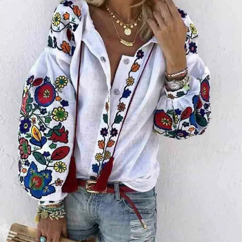 Autumn womens Vneck puff sleeve casual loose long sleeved top 240822