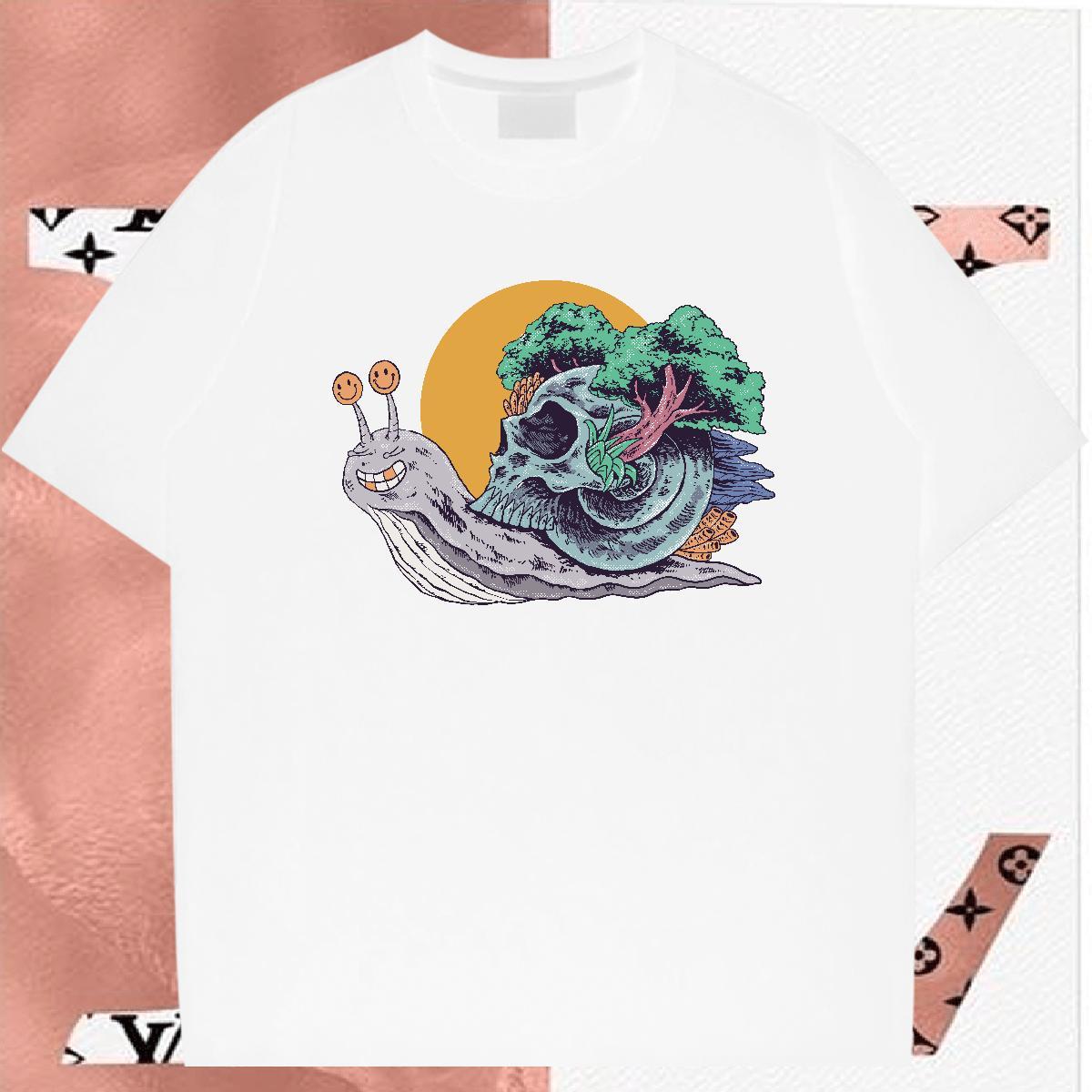 TOP Quality T shirt 230g 100% Cotton skull Outdoor Floral Print Crew Neck Breathable Men Tees Brand Clothings