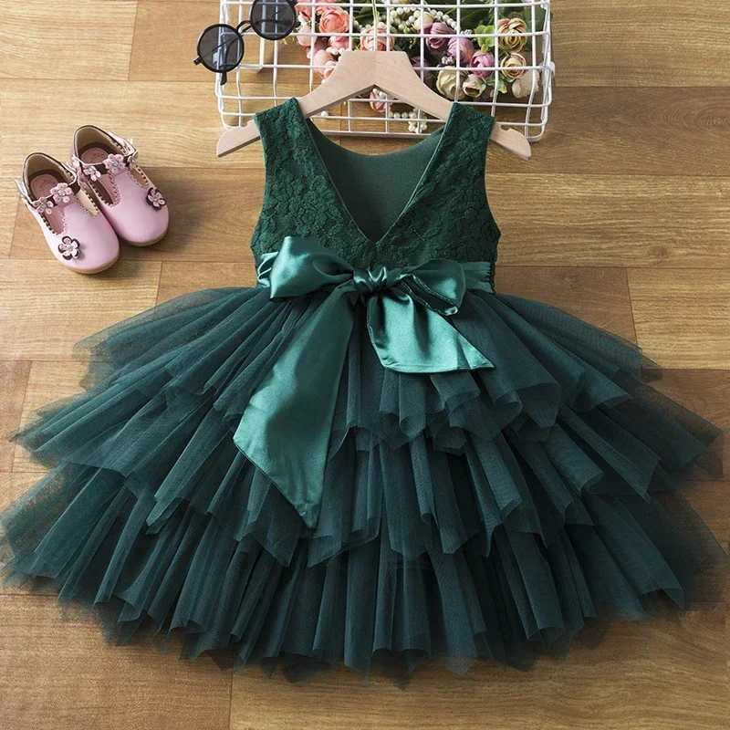 2-6 Yrs lace summer dress suitable for baby girls cute new childrens princess party dance dress childrens birthday wedding evening dance dress W240823