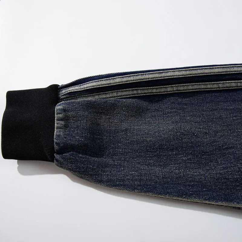 Vintage Denim Hoodie Jacket Y2K Embroidered Half Zip Up Oversized Hooded Jean Sweatshirt Coat Streetwear Hip Hop Baggy Pullover 240822