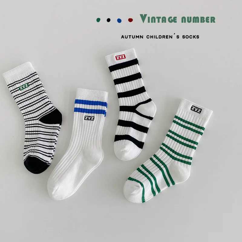 Childrens calf length socks spring and autumn cotton socks boys and girls sports socks childrens comfortable classic striped school socks X2503221