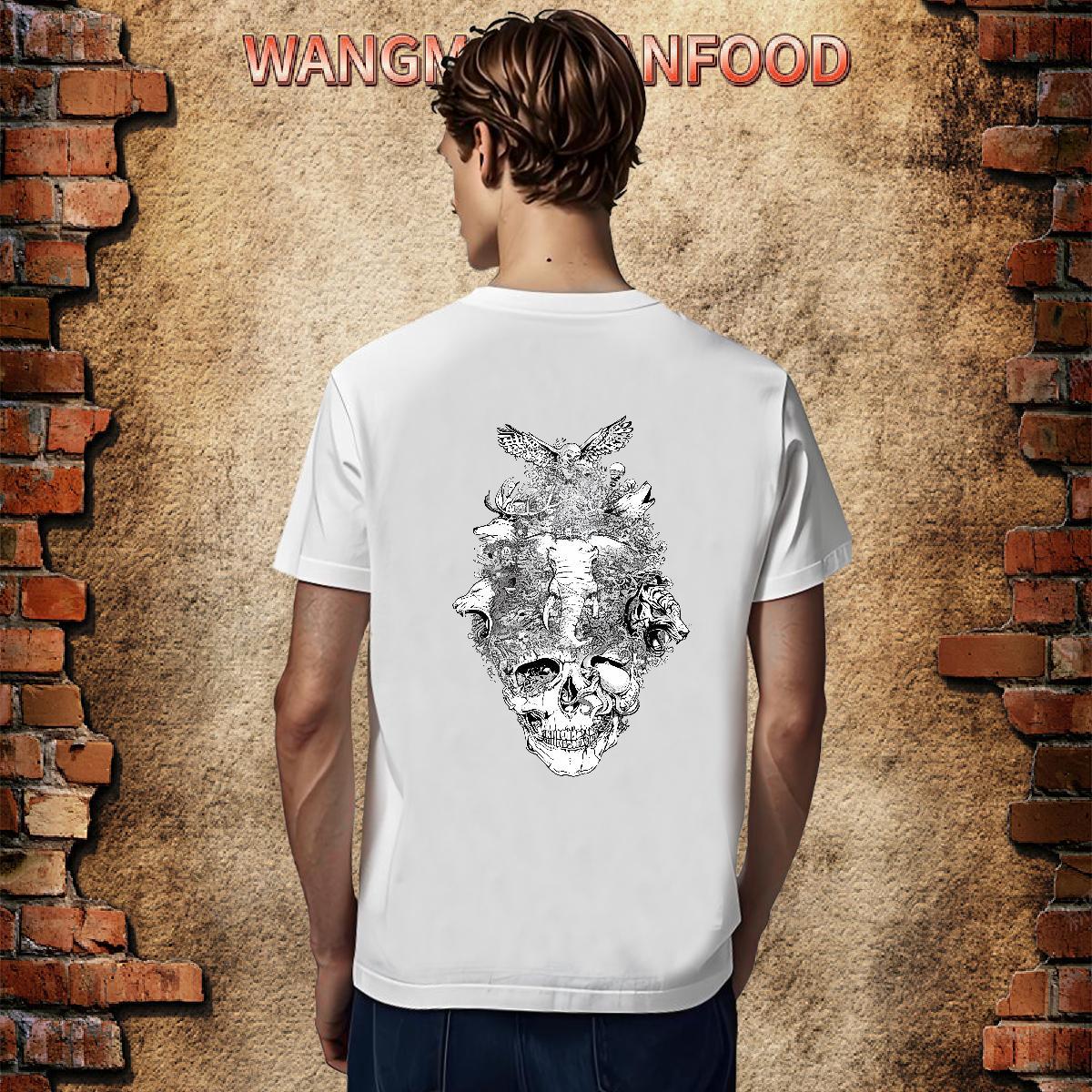 Popular Men T Shirts 230g Pure Cotton skull Summer Casual DIY Anime Crew Neck Breathable Couples T Shirts Classic Clothes