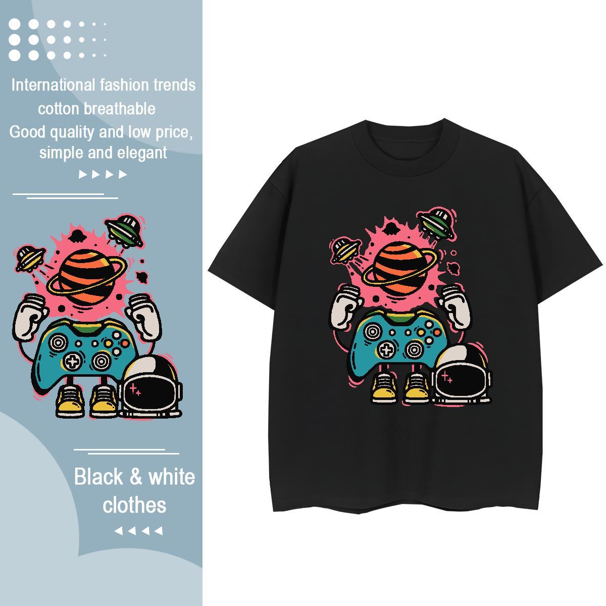 5A Tshirt for Man Woman 100% Cotton 230g space High Street Hip Hop T-Shirts for Women Breathable Black White Wear