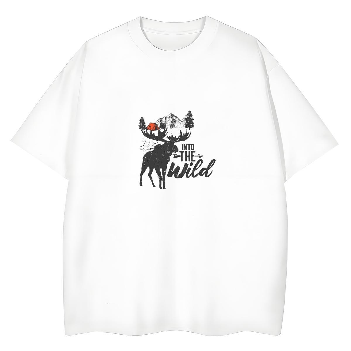 Loose fit Lady T shirt 230g Cotton mountains Daily Outfit Woman T Shirts O-Neck Short Sleeve Cartoon Anime Clothes Shirt