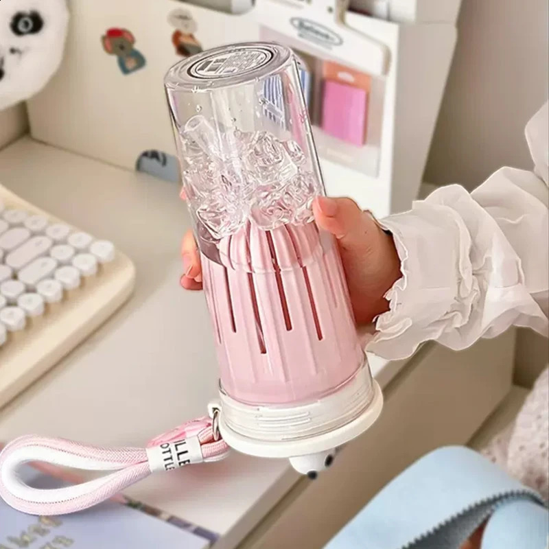 650ml Kawaii Sakura And Panda Water Bottle With Filter Cute Tritan Sport Ice Coffee Tea Juice Cups Gym Bottle For Girl Women 240822