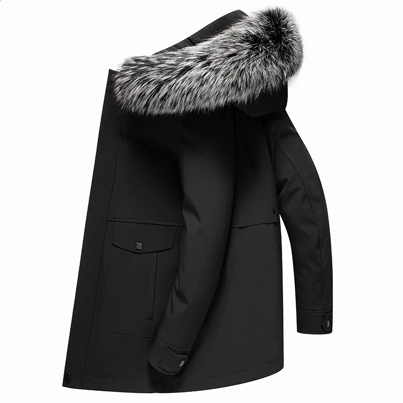 Arrival Fashion Mens Winter Coats Super Warm Rabbit Fur Linner Fox Fur Collar Medium Long Jacket Coats Men Detachable 240823