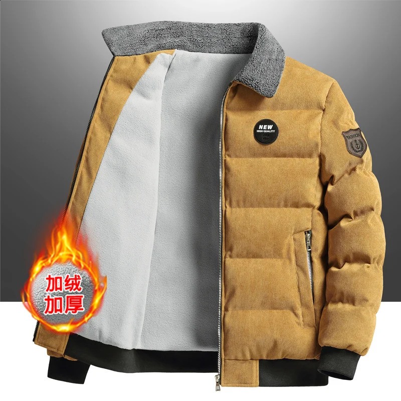 Winter wool jacket mens Parkas loose solid windproof fur collar warm Corduroy Parka fashionable casual 240822