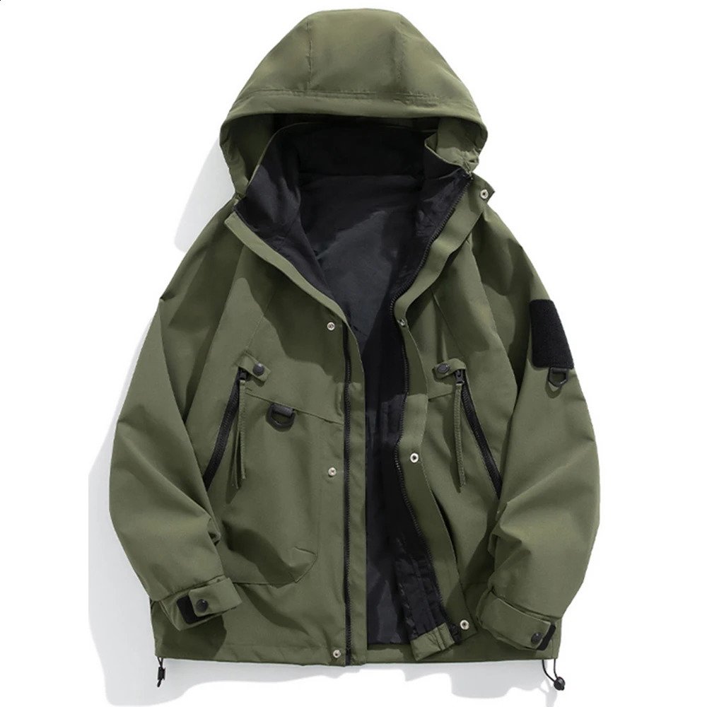 Autumn Mens Casual Jackets Korean Fashion Outdoor Hooded Windbreaker Waterproof Black Bomber Camping Loose Thin Coats 240822