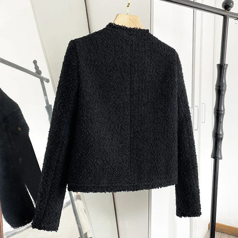 Fashion Cropped Tweed Jacket Women Round Neck Single-breasted Korean Style Jackets Woman Autumn Winter Long Sleeve Coat Women 240823