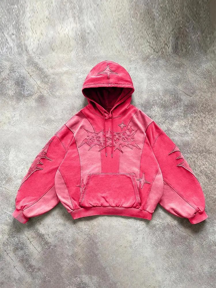 Retro Contrast Long Sleeve Oversize Hoodie For Male Trendy Patchwork Printed Sweatshirt With Pocket Autumn Mens Loose Pullover y240826