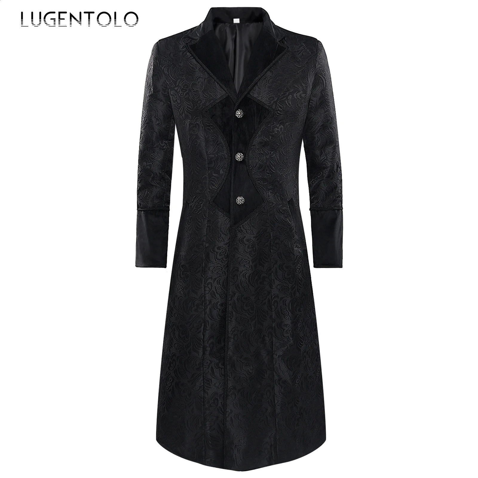 Men Jacquard Trench Punk Medieval Long Coat Retro Casual Single Breasted Lapel Black Male Vintage Party Autumn Jackets Lugentolo 240822