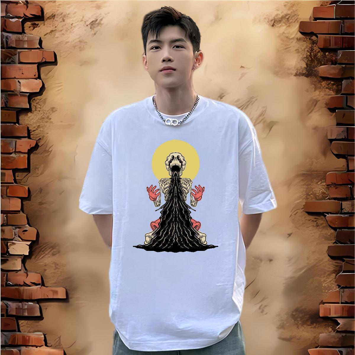 Cool Man T Shirts 230g Cotton skull Sports Casual Custom Printing Crew Neck Breathable Men Tops Tees 2024 Designer Clothes