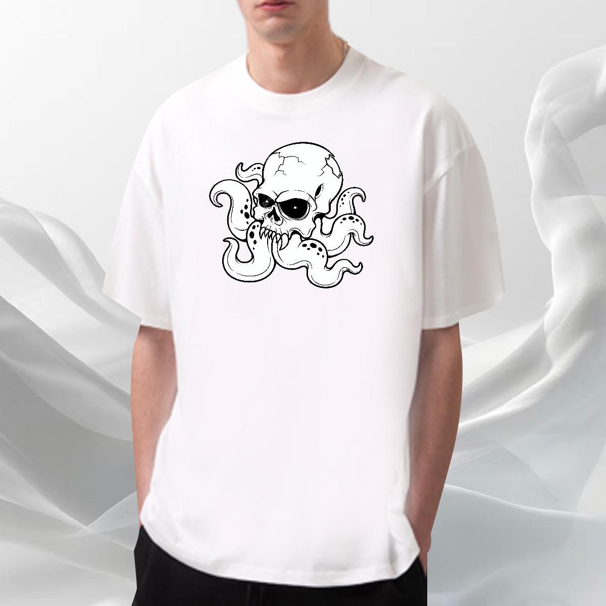 Wholesale Mens T Shirts 230g 100% Cotton octopus Street wear Hip Hop White Plus Size Crew Neck Breathable Tshirt for Man Woman 2024 Top Tees