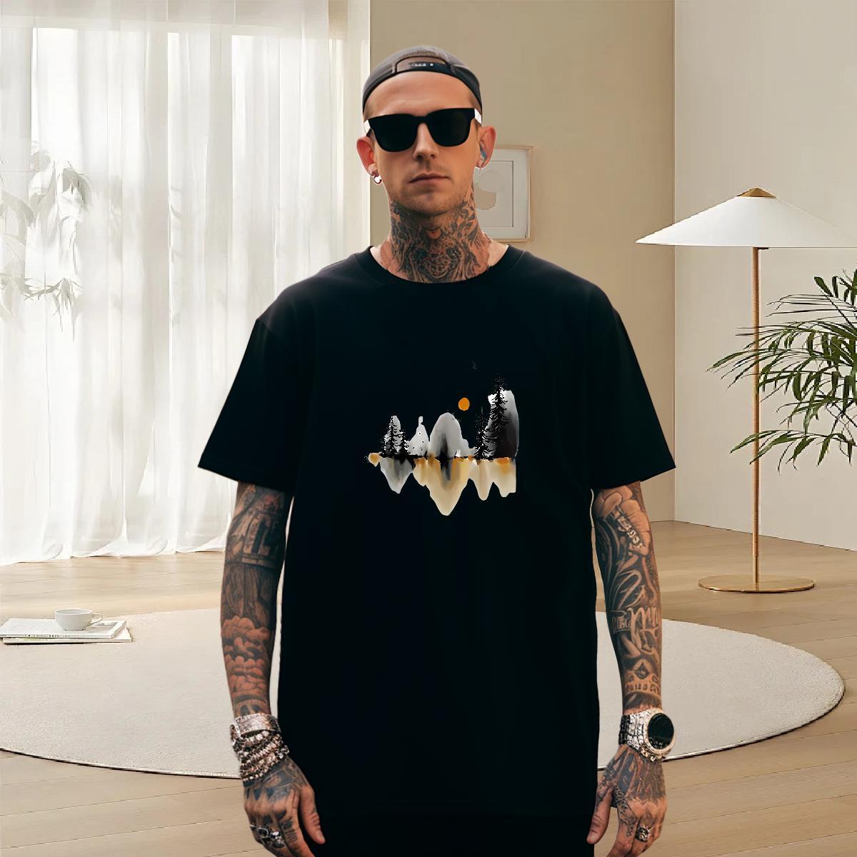 Wholesale T Shirts Men 100% Cotton 230g mountains Sports Casual Custom Print Oversized Short Sleeve O-Neck Men Clothes T-Shirt Fashion Design Tees