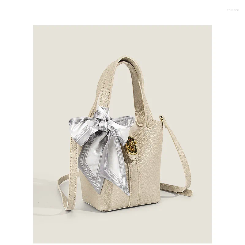 Versatile 2025 Shoulder Bag: PU Leather Bucket Crossbody With Silk Scarf New Free Delivery Designer Bag