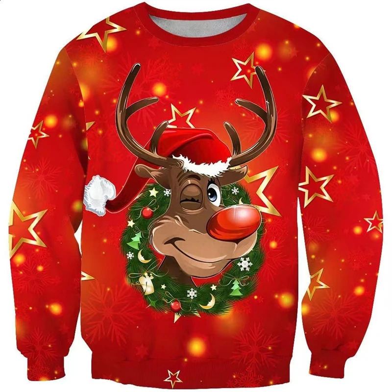 Funny 3D Print Santa Claus Reindeer Sweater Men Women Ugly Christmas Sweaters Jumpers Tops Holiday Party Pullover Sweatshirt Top 240823